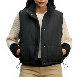 Velvet Graham Spencer Reversible Sherpa Vest Black Puffer Womens Small Cozy Zip